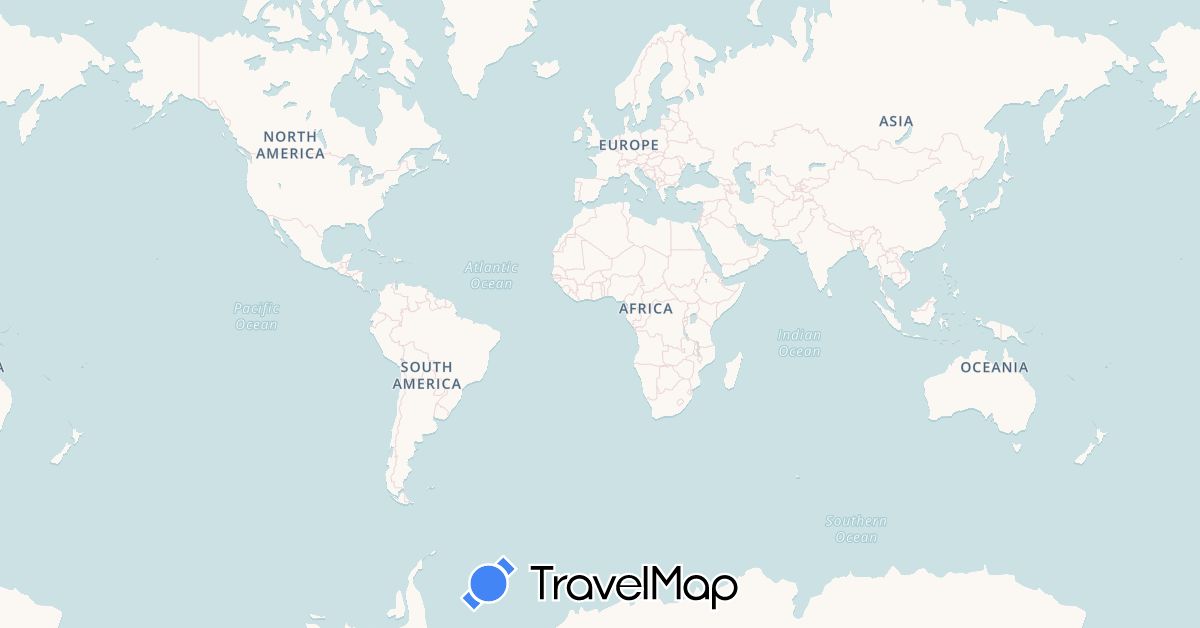 TravelMap itinerary: driving in Brazil, Ethiopia, Gabon, Kenya, Mozambique, Qatar, Uganda, South Africa (Africa, Asia, South America)